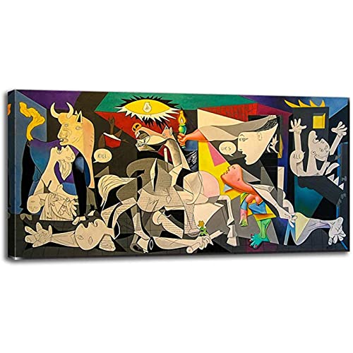 Guernica By Picasso Pinturas al óleo de arte de pared en lienzo grande - Famosas reproducciones de pinturas al óleo Obra de arte lista para colgar 40x80cm (16x32in) con marco