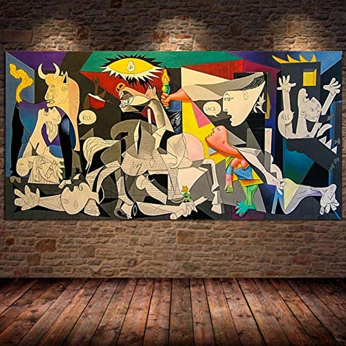 Guernica de Picasso, pinturas en lienzo, reproducciones, carteles e impresiones famosos, arte de pared, cuadros de Picasso para sala de estar (con Marco, 60x120cm(24x48in))
