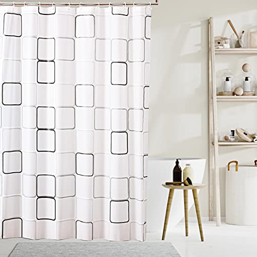 Gvolatee Cortina de Ducha Antimoho 180 X 200 cm, Semitransparente Espesas PEVA Lavable Cortinas de Baño de Tela con 12 Ganchos, Impermeable Antibacteriano Secado Rápido, para Bañera (Blanca)