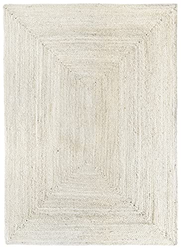 HAMID-Alfombra Yute Alhambra Color Marfil, Alfombra 100% Fibra de Yute, Tejida a Mano, Alfombra de Salón, Pasillo, Dormitorio, (170x120cm)