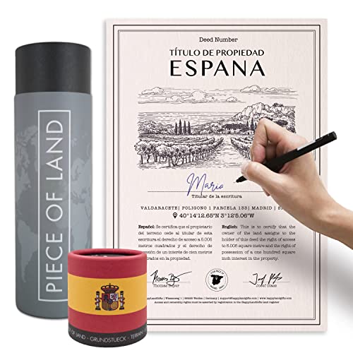 happylandgifts® Trozo de Terreno Real - ESPAÑA | Un obsequio Peculiar para la Familia y los Amigos | Certificado Personalizado de Propietario de Terreno | Regalos Españoles | Madrid | Barcelona