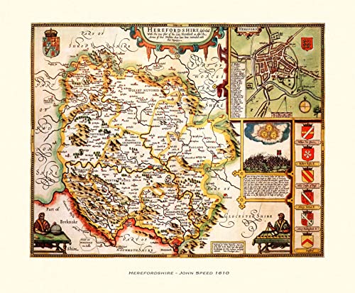 Herefordshire - Reproducción de mapa antiguo histórico - mate - listo para enmarcar