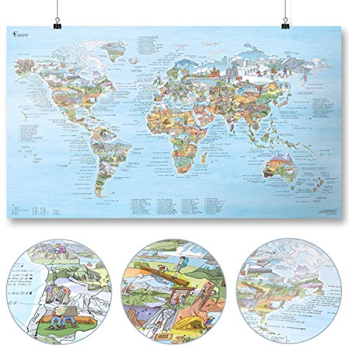 Hiking Map by Awesome Maps - Mapa mundial ilustrado para excursionistas y exploradores - reescribible - 97.5 x 56 cm