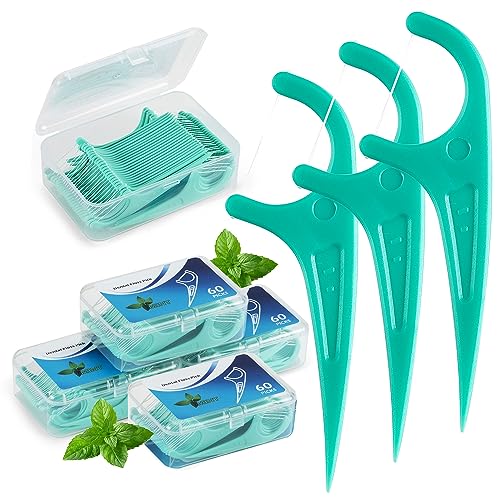 Hilo Dental 300 Piezas, Palillos de Hilo Dental, Hilo Dental Sabor Menta Fresca para Limpieza Interdental Oral - Floss Sticks - 60 / Paquete