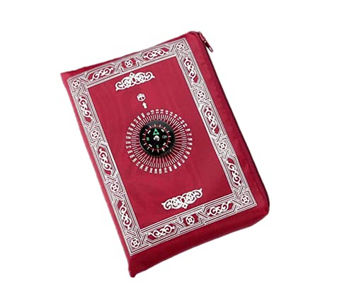 Hitopin Portable Waterproof Prayer Mat Light and Muslim Prayer Rug with Compass Muslim Prayer Rug Qibla finder and Booklet Red Color