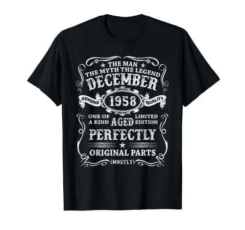 Hombre 65 Años Cumpleaños Hombre Vintage Hecho En Diciembre 1958 Camiseta