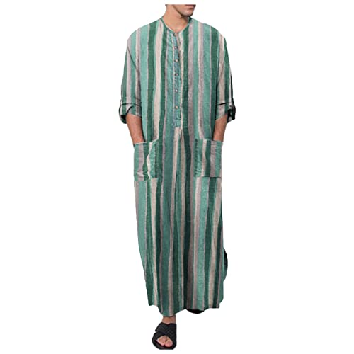 Hombres Musulmanes Túnica Sudaderas Top Ropa árabe Hombres Vestidos Traje de Hombre Musulmán Bata Camisas Largas Sueltas Ocasionales Bata de casa Abaya Kaftan Islámico (B Green, 3XL)