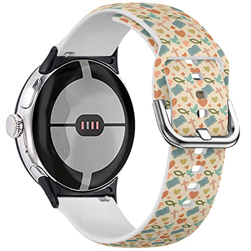 Honeexy Correa (colorido patrón de símbolos cristianos) compatible con Google Pixel Watch, correa de reloj de silicona suave flexible de repuesto para reloj inteligente, Silicona, No es una piedra
