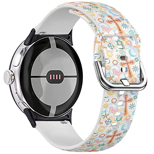 Honeexy Correa (patrón de símbolos cristianos) compatible con Google Pixel Watch, correa de reloj de silicona suave flexible de repuesto para reloj inteligente