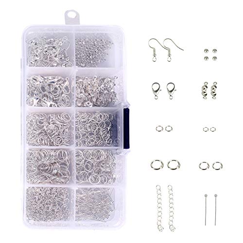 HONGXIN-SHOP Kit de Hacer Bisutería 650 Piezas Kit de Accesorios de Joyería Herramientas de Reparación de Joyas Adecuado para Hacer y Reparar Collares y Pulseras y Pendientes Accesorios, Plata