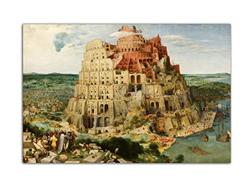 HOPNRU Cartel de pintura al óleo de la torre Peter brugelbabel arte mural renacentista impresión de imágenes pintura al óleo decoración moderna de la Sala de estar del (30x45cm-Sin marco)