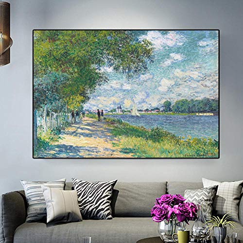 HYFBH Impresión HD Claude Monet Seine en Argenteuil Paisaje impresionista Pintura al óleo sobre lienzo Póster Artístico Cuadro de pared para el hogar Marco de 24 "x35 (60x90cm)