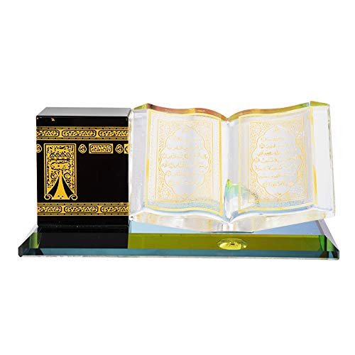 Hztyyier Cristal musulmán Libro de Kaaba Dorado Modelo en Miniatura Showpiece Arquitectura islámica Artesanía Decoración de Mesa para el hogar Edificio islámico Regalo Coche Ornamento
