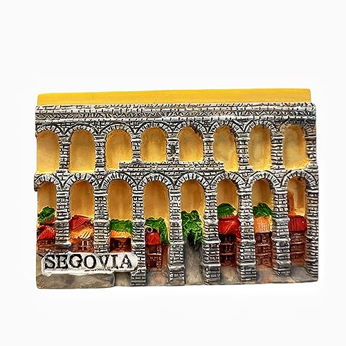 Imán para nevera 3D Segovia España, recuerdo de viaje, decoración de refrigerador, calcomanía magnética pintada a mano