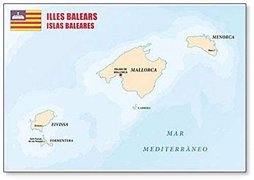 Imán para nevera con diseño de mapa de las Islas Baleares con bandera