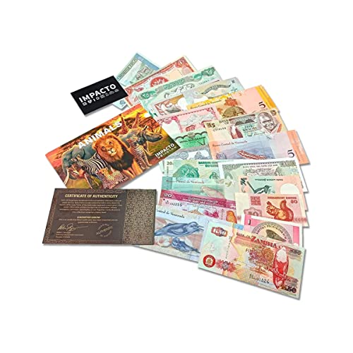 IMPACTO COLECCIONABLES Billetes de Colección - Incluye 20 Billetes de Animales del Mundo - Billetes del Mundo - Coleccionable con Certificado de Autenticidad