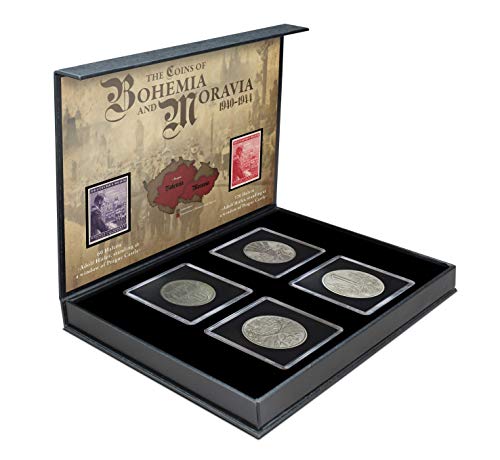 IMPACTO COLECCIONABLES Monedas Antiguas, 4 Monedas + 2 Sellos del Protectorado de Bohemia y Moravia, Segunda Guerra Mundial 1939-1945