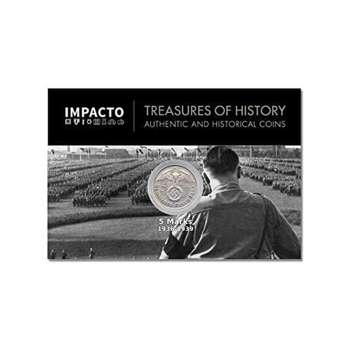 IMPACTO COLECCIONABLES Monedas de la Segunda Guerra Mundial - 5 Marcos en Plata Acuñados Entre el 1936 y 1939 - con Certificado de Autenticidad