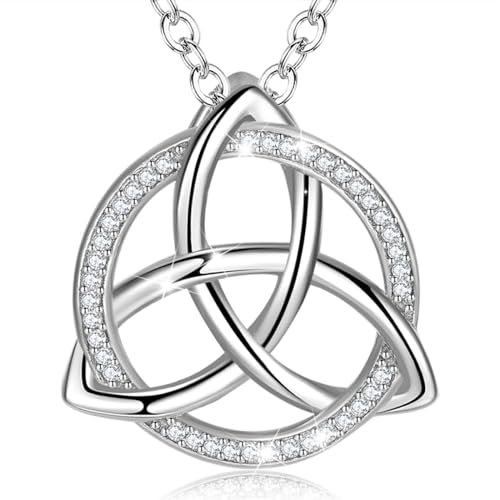 INFUSEU Nudo de Bruja, Collar Celta Nudo 925 Mujeres Sterling Colgante Plata De Ley Con Diseño De Y Triquetra Celta Irlandesa Para Mujeres Y Niñas De 18" Joyería, Regalo Para Ella