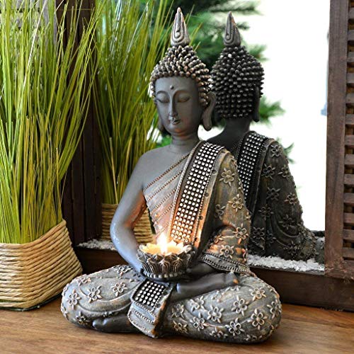 INtrenDU - Figura decorativa con diseño de Buda chino de 31 cm. con candelabro, decoración zen para interior Feng Shui