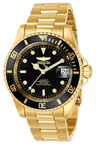 Invicta Pro Diver reloj automático para hombre de acero inxidable, Negro / Oro, 40 mm