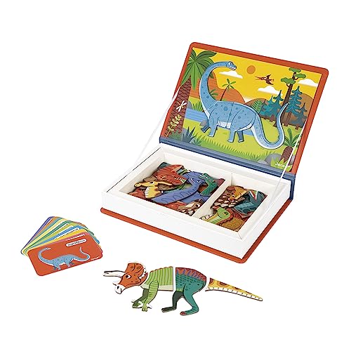 Janod - Magneti'Book Dinosaurios - Juego Educativo Magnético de 50 Piezas - Desarrolla la Motricidad Fina y la Imaginación - Certificado FSC - A partir de 3 Años, J02590