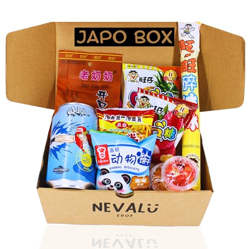 Japo Box NEVALÜ. Caja de Productos Japoneses para Regalar. Snacks, Bebidas, Golosinas y Galletas. Delicias Japonesas.