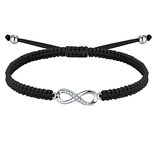 J.Endéar Infinito Pulsera San Valentín Joyería Plata 925 con Circón, Filigrana Cordón Pulsera Trenzada Hecha A Mano, Amor Infinito Regalo de Amistad para Mujer Niña, Negro