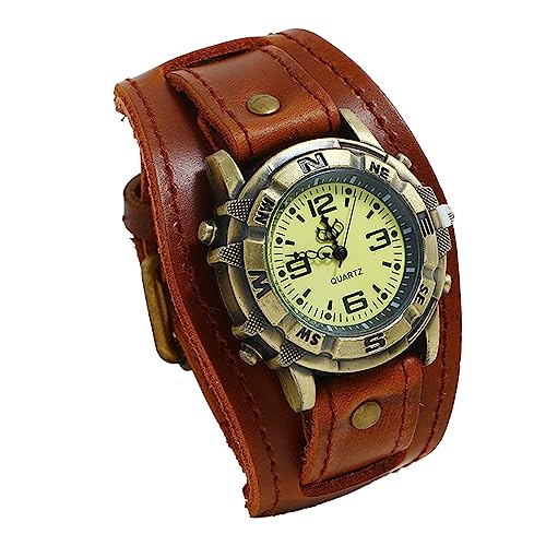 JewelryWe Reloj de Cuero Steampunk, Reloj de Halloween Estilo Vintage, Reloj Analógico de Cuarzo para Hombre, Life Waterproof (1ATM), Marrón