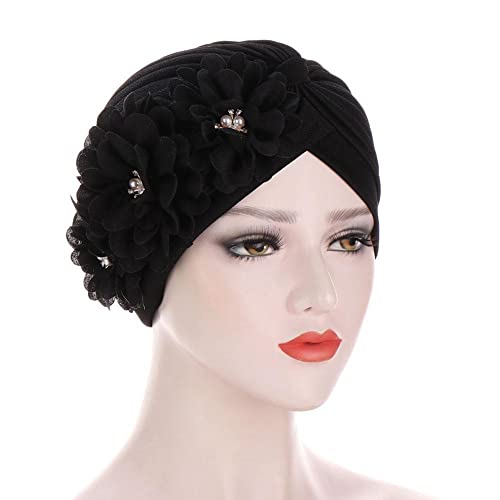 Jkapagzy Turbante de hiyab con flores para mujer, color sólido, pañuelo musulmán, envoltura árabe indio, capó interior de la cabeza