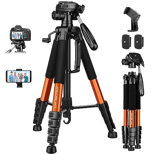 JOILCAN 187cm Trípode Cámara, Aluminio Ligero Trípode para Canon Nikon Sony con Cabezal Giratorio Desmontable de 3 vía, Trípode de Movil con Soprtre de Teléfono, Carga hasta 5kg, Naranja