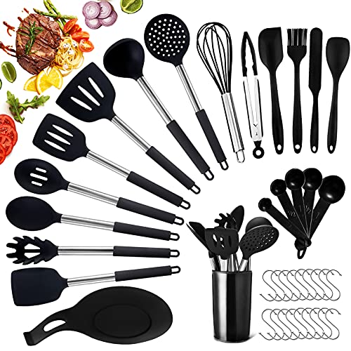 JOYBOY Utensilios Cocina de Silicona,37 Piezas uego de Utensilios de Cocina,Resistente al Calor,Antiadherente y Resistente a los Arañazos,sin BPA Acero Inoxidable Accesorios Cocina