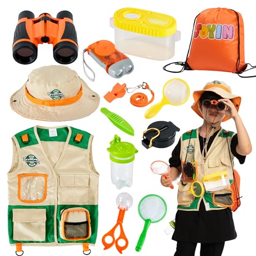 JOYIN Kit de Explorador al Aire Libre para Niños y Juguetes para Atrapar Insectos(Chaleco, Sombrero, binoculares, Linterna, Lupa y brújula) para Exploración en Interiores o Exteriores