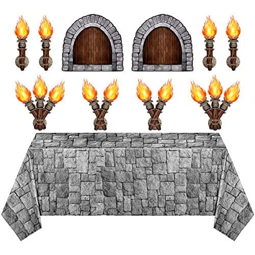 Juego de 11 escenarios medievales, accesorios de antorcha para ventana, decoraciones de fiesta medievales para decoración de pared de mesa de fiesta, decoración de pared (ventana rustica)