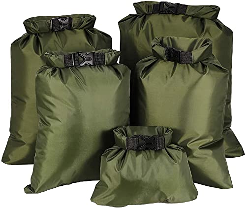 KAHEIGN 5 Piezas Bolsas Secas A Prueba De Agua, 1.5L /2.5L /3.5L /4.5L /6L Sacos Secos Ligeros Bolsa Seca Portátil para Senderismo Al Aire Libre, Pesca, Camping, Uso (Verde)