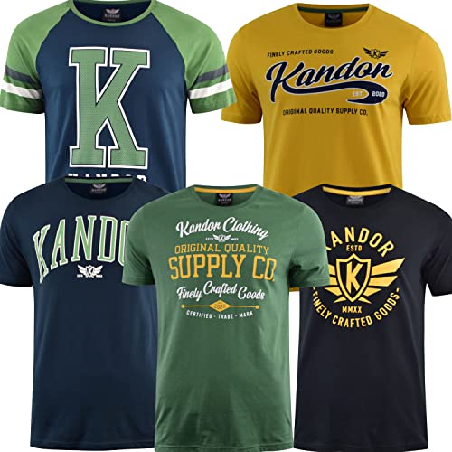 kandor Camisetas Magna Corta Hombre – Pack de 5, Camiseta Estampada con Cuello Redondo, 100% algodón Tops, Ropa de Verano para Hombres, Logo Trendy t-Shirt, Camisetas Originales(L,Mendoza)