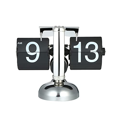 Kavolet Reloj de Cuarzo Vintage, Pequeña Flip Reloj Despertador,Reloj Retro de Acero Inoxidable Reloj Interno con Tapa Reloj de Cuarzo operado por Engranajes,(27.5 ×12.5 ×21cm Negro)