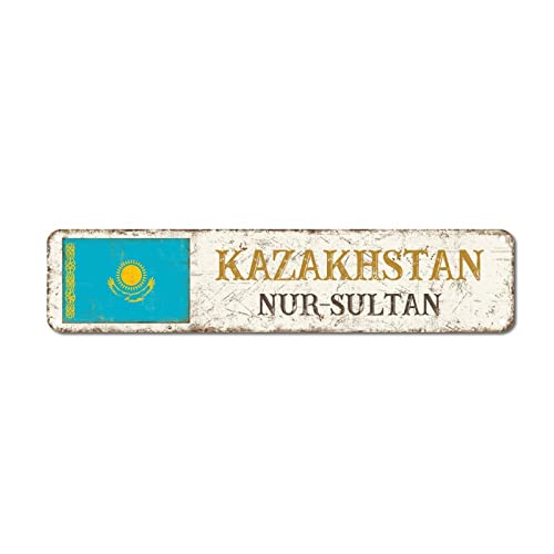 Kazajstán Letrero de metal Nur Sultán Vintage de aluminio banderas del país recuerdo de la ciudad, decoración artística de pared, pub, comedor, cafetería, póster del hogar, bar, club, jardín, granja,