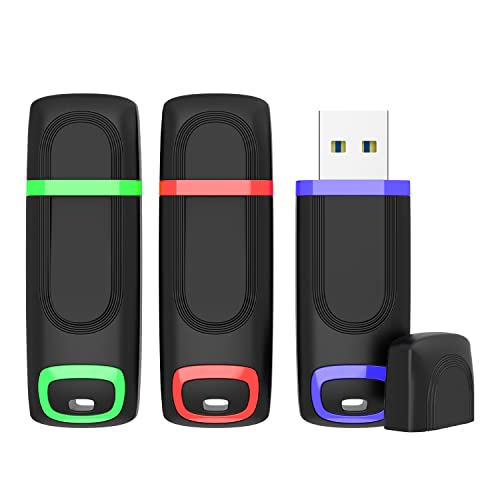 KEXIN 128 GB Memoria USB Pendrive USB 3.0 Memory Stick 3 Unidads Flash Pen Drive USB con Tapa y LED (3 Unidades, Verde Rojo Azul, USB 128 GB)