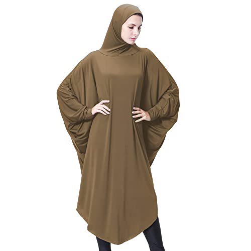 khalat Vestido largo de una pieza para mujer musulmana Abaya grande con oración superior Ramadán, Camello, M