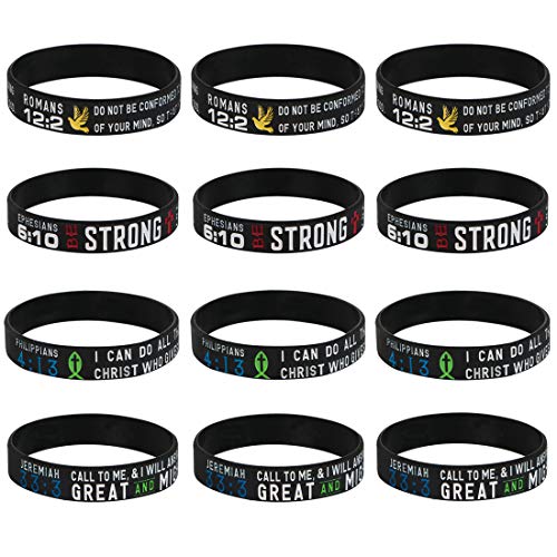 kilofly 12 pulseras de goma con versículo bíblico cristiano religioso, Talla única, Plástico