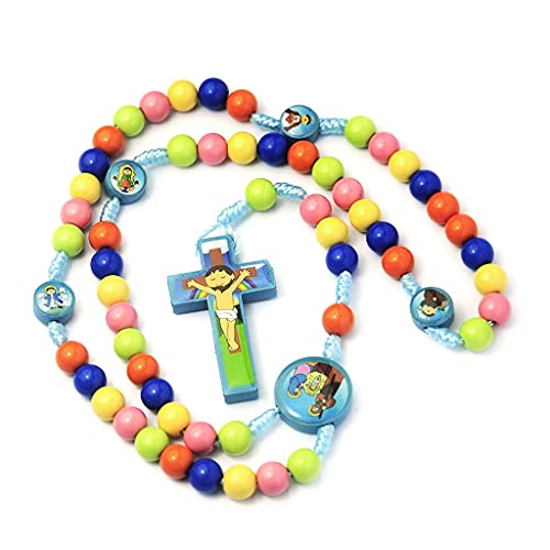 Kimyu Collar de rosario – Dibujos animados Jesús Cruz Colgante Collar Rosario Cuentas Católicas Collares Niños Niñas Moda Religiosa Joyería