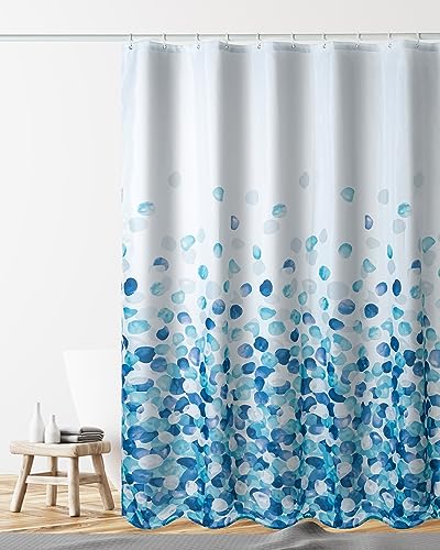 Kindrino Cortina Ducha，Cortina de Baño Impermeable, Cortina de Ducha de Poliéster Lavable a Máquina,180x200 cm Cortina de Baño,12 Ganchos,Patrón de Pétalos Azules