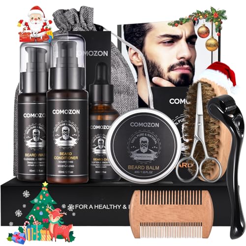 Kit Barba Hombre Cuidado 12 En 1 Con Maquina Afeitar Barba Aceite Barba Cepillo Barba Aceite Para Barba Hombre Champu Barba Peine Barba Balsamo Barba,100% Natural, Regalos Para Hombre