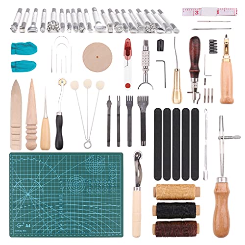 Kit de Artesanía de Cuero, 55 Piezas Kit de Herramientas de Cuero para Manualidades Juegos y Kits de Costura Herramientas Costura de Cuero Herramienta de Artesanía para Bricolaje DIY