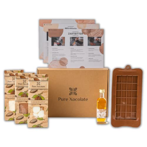 Kit de bricolaje para hacer chocolate | Juego de ingredientes | Set de regalo para mujeres y hombres | con recetas y molde de silicona (con forma de chocolate)