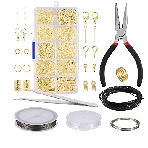 Kit de Hacer Bisutería ,Kit de Accesorios de Joyería 912 piezas Oro Joyería Artesanía Material en Caja de Plástico con Herramientas de Reparación de Joyas para Gacer Braceletc Necklace Jewelry Craft