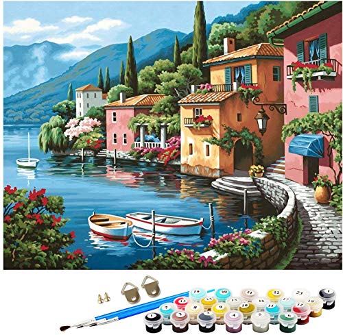 Kit de Pintura por Números para Adultos y Niños al óleo de Lienzo DIY, con Pinceles, Pigmento Acrílico, Pintura de Dibujo DIY, 40X50 CM (Sea View)