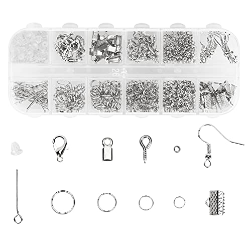 Kit de Suministros para Hacer Joyas, 800 Piezas Kit de Accesorios de Joyería Herramientas de Reparación de Joyas Adecuado para Manualidades y Reparación de Collares, Pulseras, Pendientes (Plata)