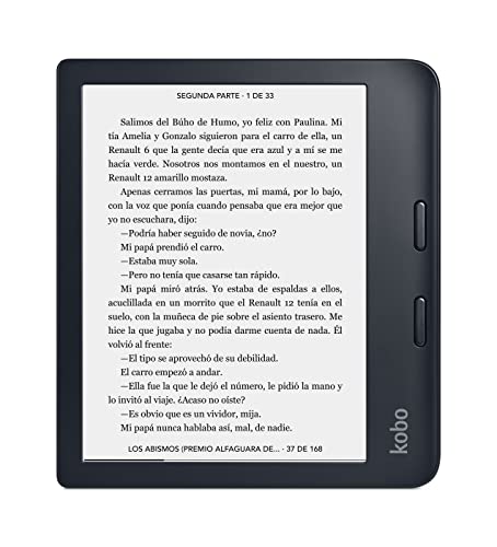 Kobo Libra 2 | eReader | Pantalla 7" táctil Carta EInk antirreflejos | Temperatura del color y brillo ajustables | Reducción luz azul | eBooks y AudioBooks | Memoría 32 GB | Resistente al agua | Negro